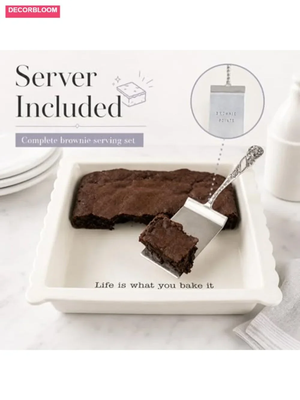 Ceramic Brownie Pan Set with Silverplate Server, Oven Safe